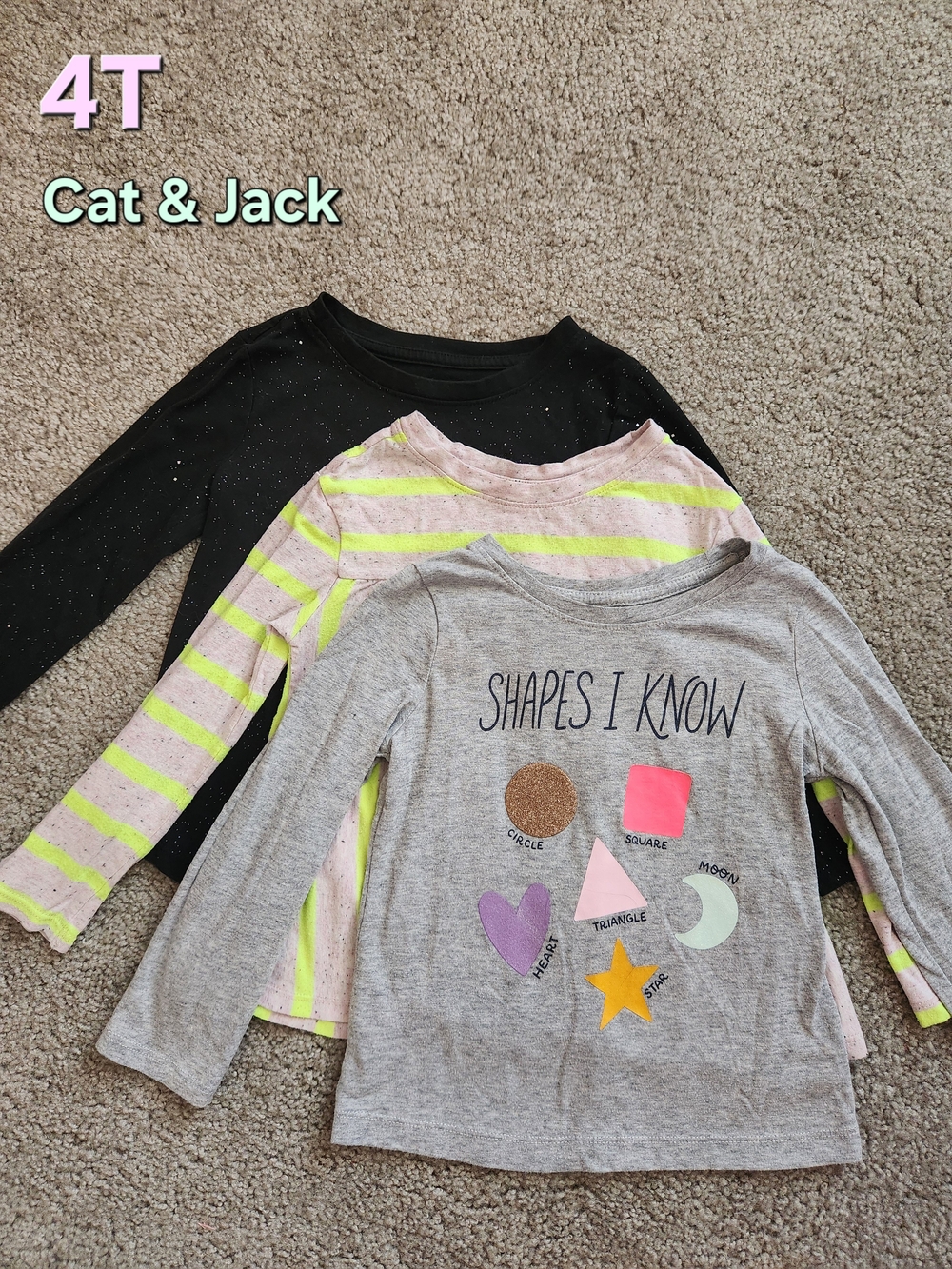 Cat & Jack Girls Set Of 3 Long Sleeved Tees - 4T